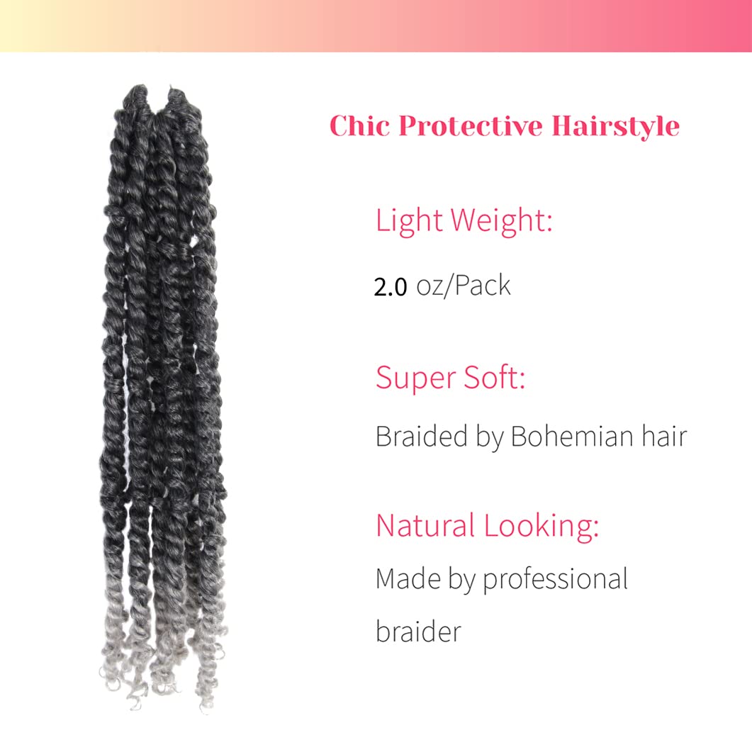 The Bohobabe Pre-Twisted Passion Twist Crochet Hair 14 Inch Short Pre-Looped Crochet Passion Twist Braiding Hair 8 Packs (T1B/Gr