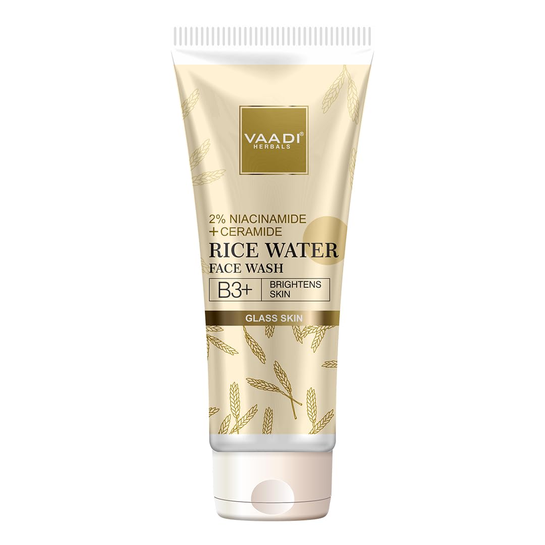 Vaadi Herbals 2% Niacinamide + Ceramide Rice Water Face Wash | B3+ | Brightens Skin|Glass Skin Look| Hydrating (60 Ml)