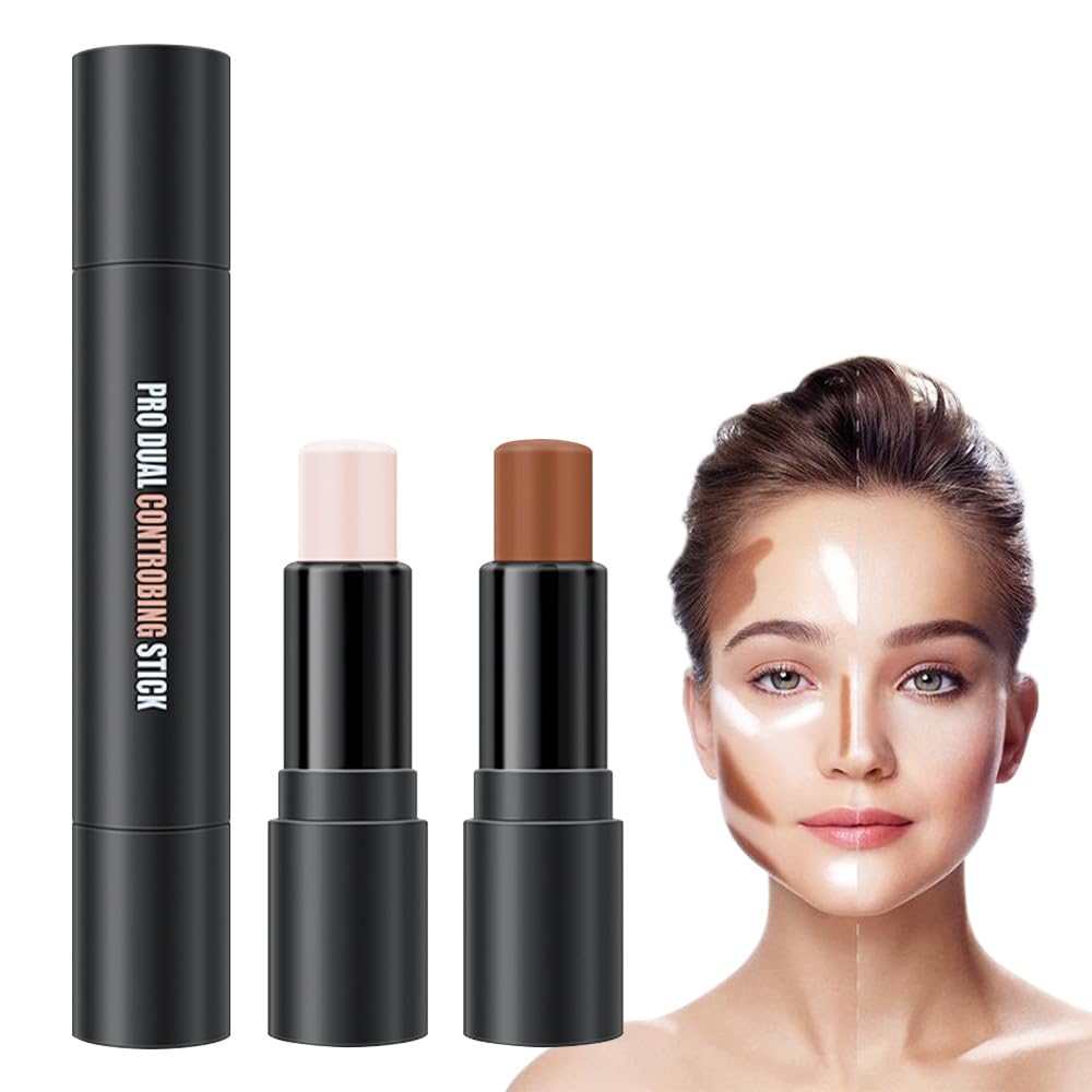 BINGBRUSH 2 in 1 Cream Contour & Highlight Stick, Blendable Contouring Makeup for Face, Cream Bronzer & Highlighter Stick, Easy 