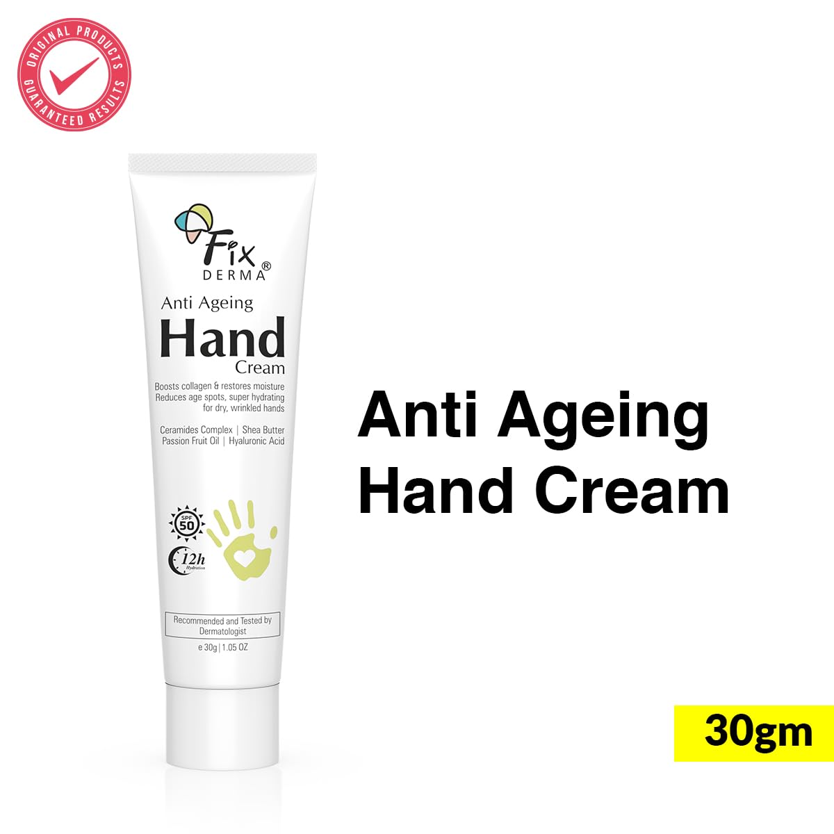 FIXDERMA Anti Ageing Hand Cream for Women & Men | Ceramide Moisturizer | Hyaluronic Acid Cream | Hand Cream for Dry and Rough Ha