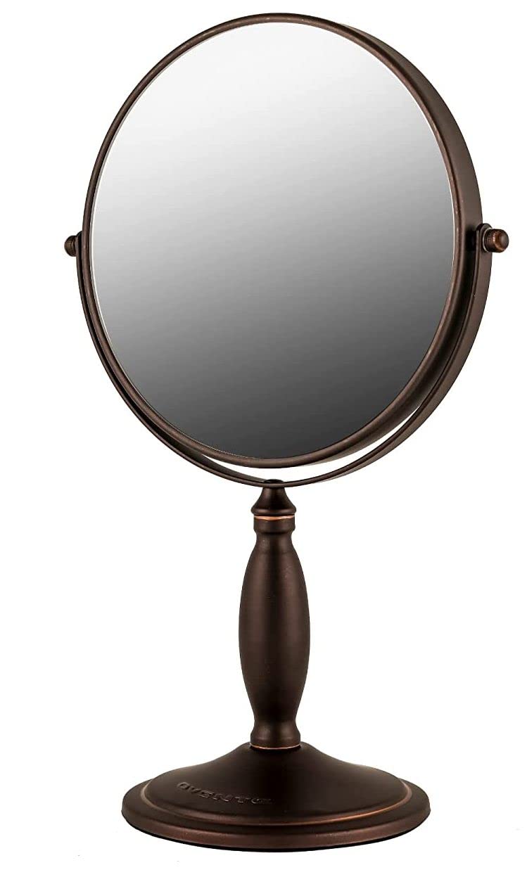 Ovente 8'' Tabletop Makeup Mirror, 1X & 7X Magnification, Adjustable Spinning Double Sided Round Magnifier, Modern D?Or For Offi