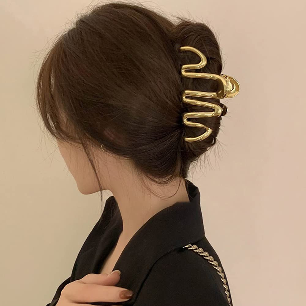 Gold Irregular Claw Clips - Elegant Metal Hair Accessories With Exquisite Wave Designs, Large French Frigid Style For Thick/Thin