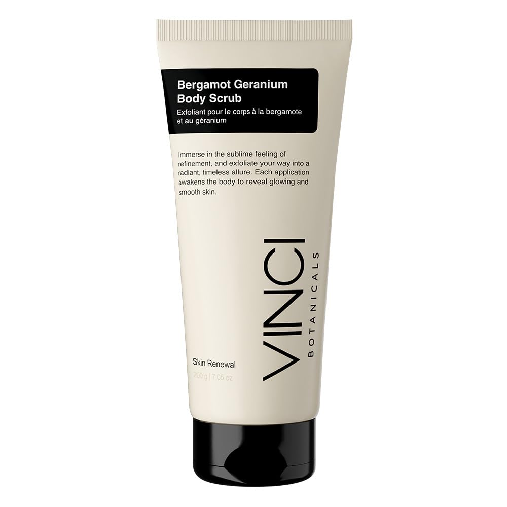Vinci Botanicals Bergamot Geranium Body Scrub | Exfoliating Body Scrub For All Skin Types | Polishes, Cleanses & Hydrates Skin |