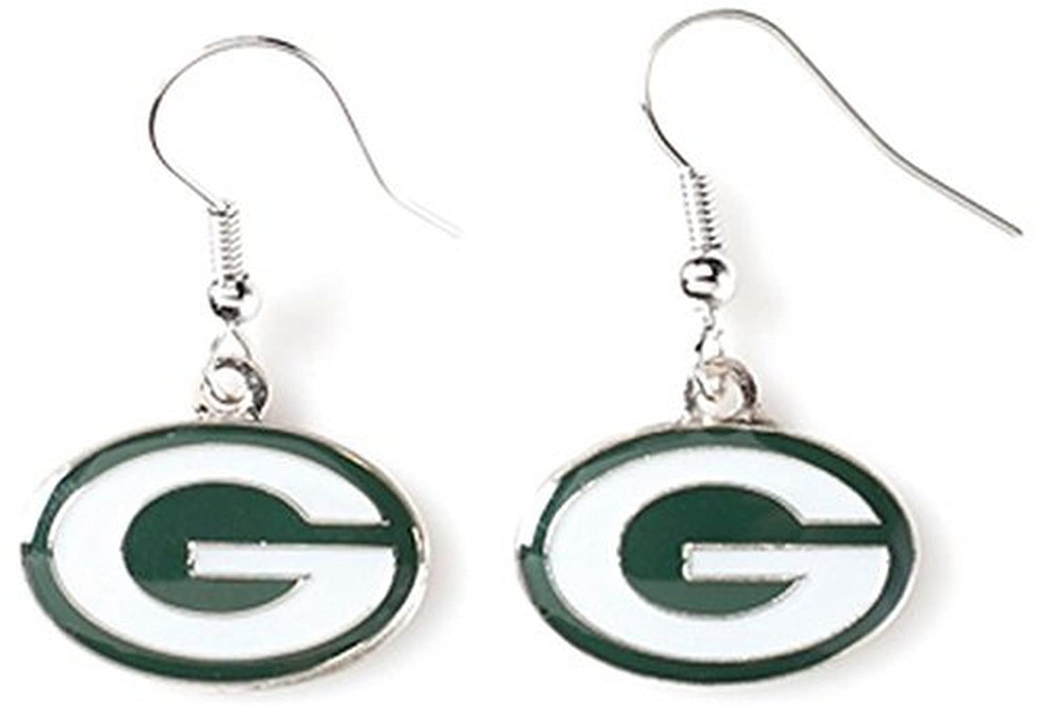 Aminco NFL Green Bay Packers Logo Dangler Earrings , Silver, Size 2.5