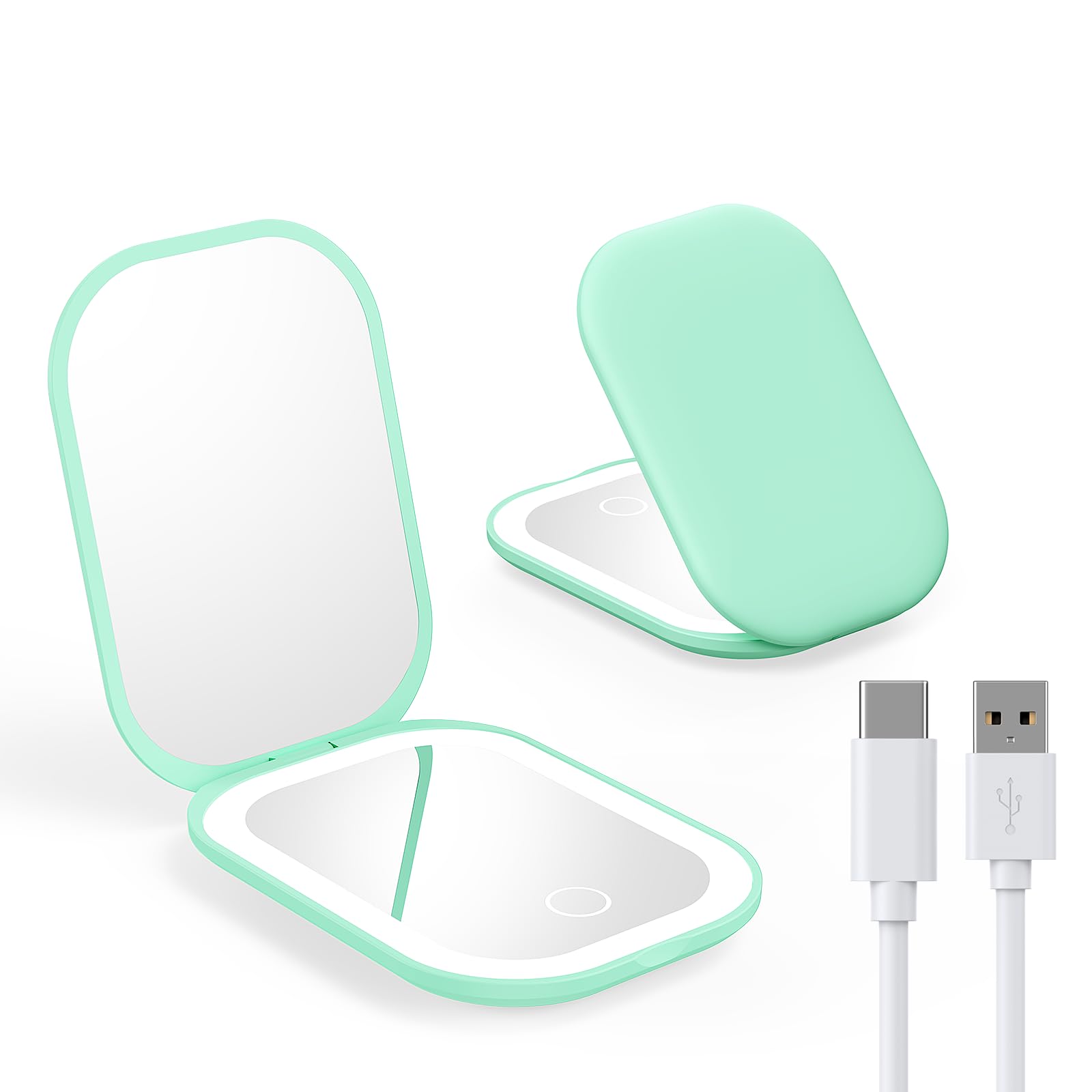 Gospire Lighted Travel Makeup Mirror with Light and Magnification, 3X Magnification Rechargeable Small Mirror with Three-Color A