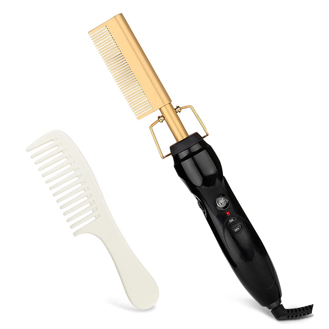 Hot Comb Portable AntiScald Ceramic Heated Straightening and Curling Brush for Hair and Beard