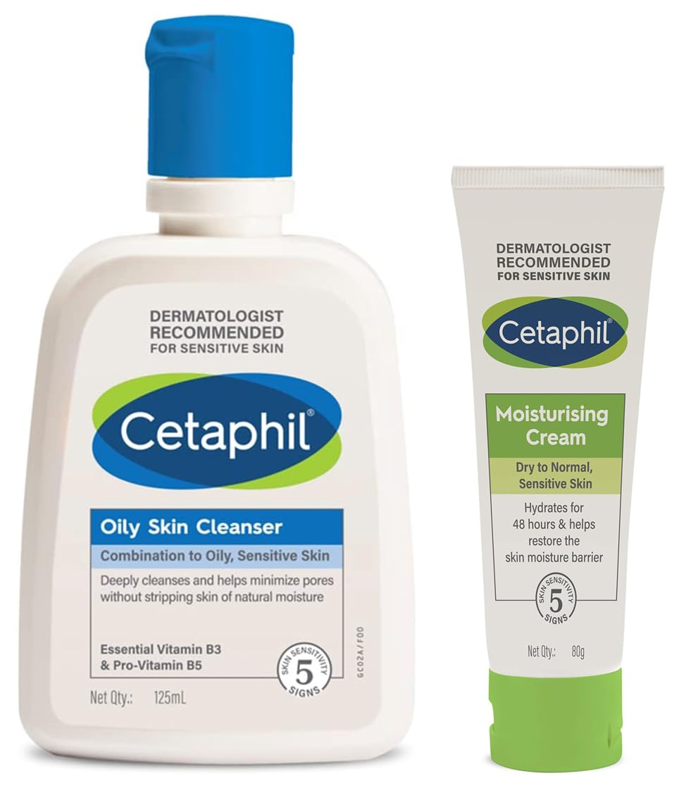 Cetaphil Oily Skin Cleanser, Daily Face Wash For Oily, Acne Prone Skin, Gentle Foaming, 125Ml & Cetaphil Moisturising Cream For 