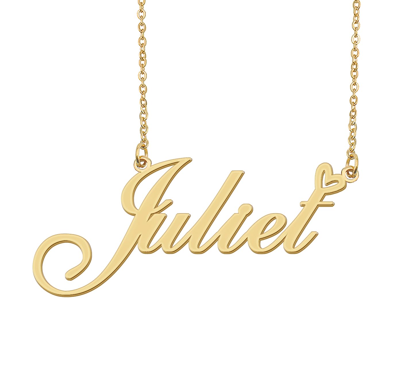 Aoloshow Juliet Name Necklace Heart Charm Pendant 18k Gold Plated Stainless Steel Jewelry for Womens Graduation
