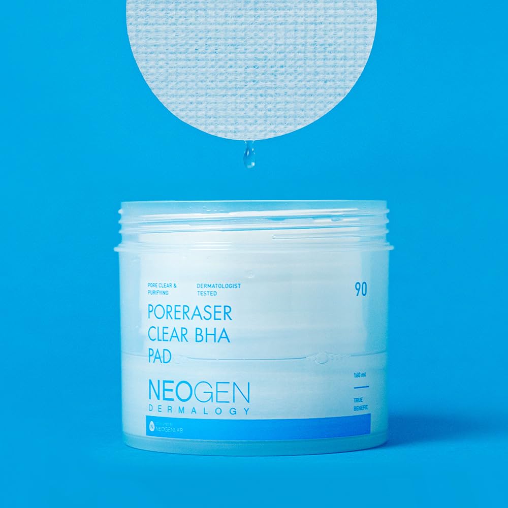DERMALOGY Poreraser Clear BHA Pads - Facial Exfoliant for Blackheads & Pores, 90 Count, Korean Skin Care