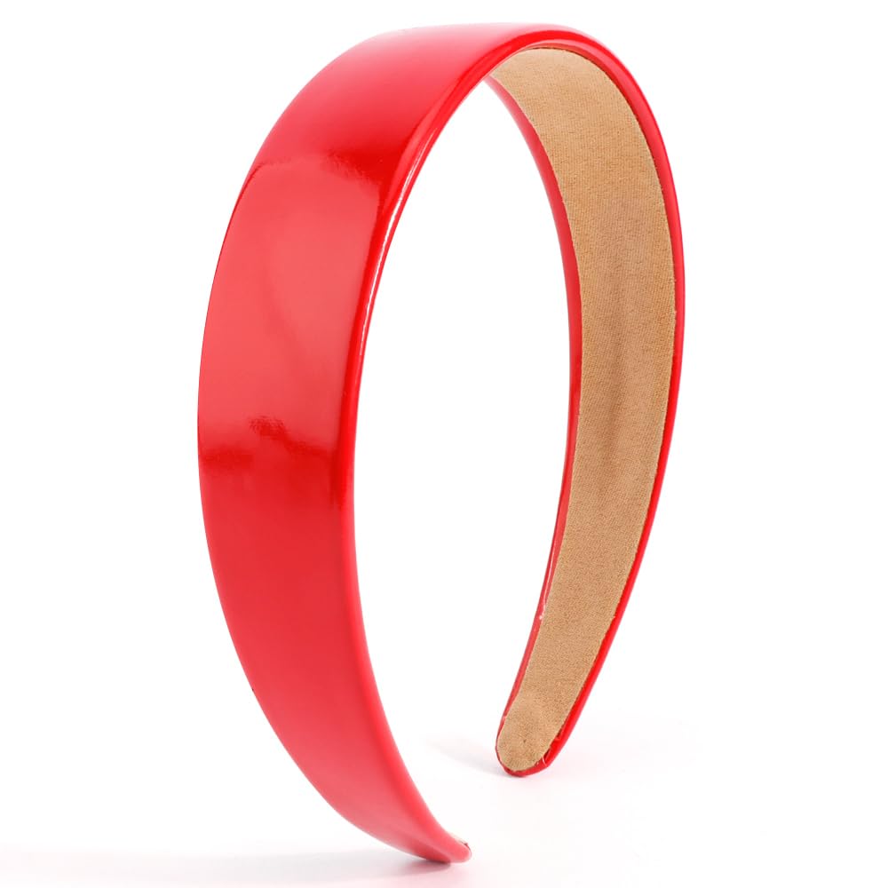 AHONEY Red Headband for Women Girls Glossy Vegan Leather Headband Non Slip 1.18'' Wide Plain Head Band Solid Hair Band DIY Holid