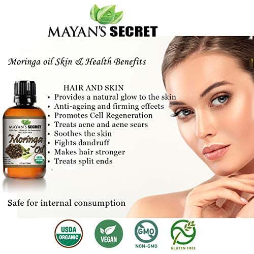 Organic Moringa Energy Oil 100% Pure Moringa Seed Oil from Rejuvenate Dull Skin - Great for Hair and Face, Botanical Anti-aging