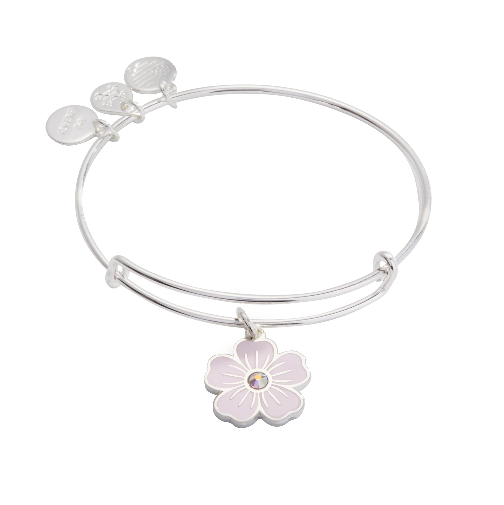 Alex and Ani Pink Pansy and Crystal Charm Bangle Bracelet