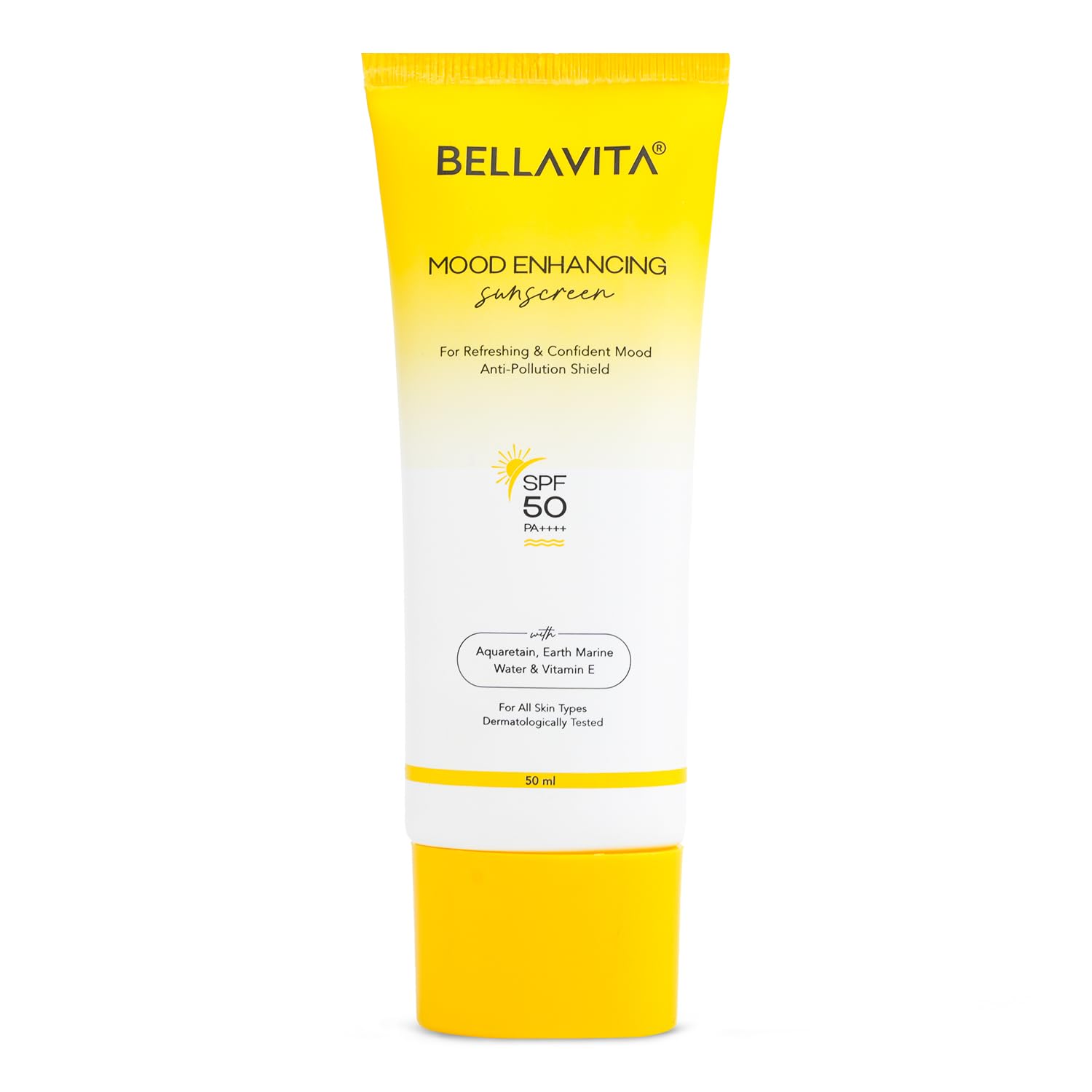 BELLAVITA Sunscreen SPF 50, Mood Enhancing Sunscreen, PA++++, NonGreasy, No White Cast | Broad Spectrum & UVA+UVB Protection | 