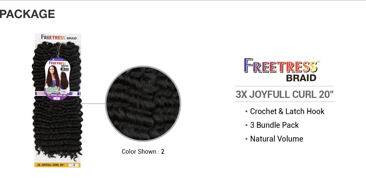 Freetress Braids Crochet Braids Natural Volume 3X Joyfull Curl 20 Inch (3-Pack, 1B)