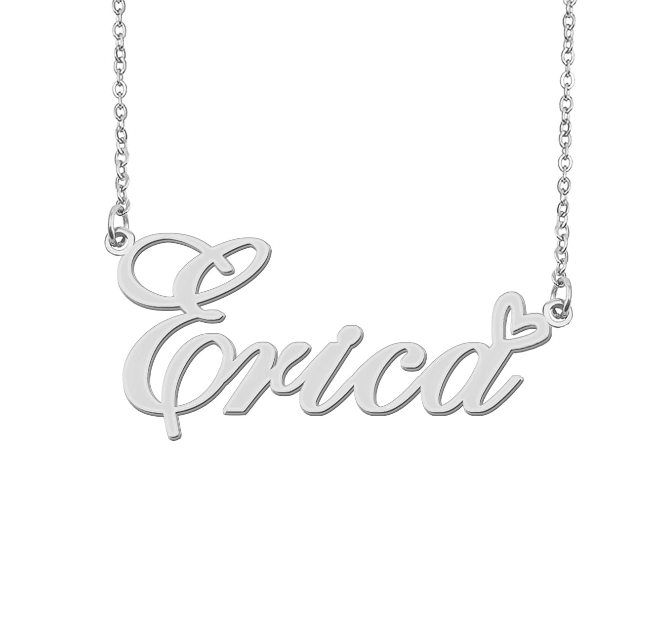Aoloshow Stainless Steel Silver Erica Heart Name Necklace Charm Pendant Jewelry for Mom Best Friends