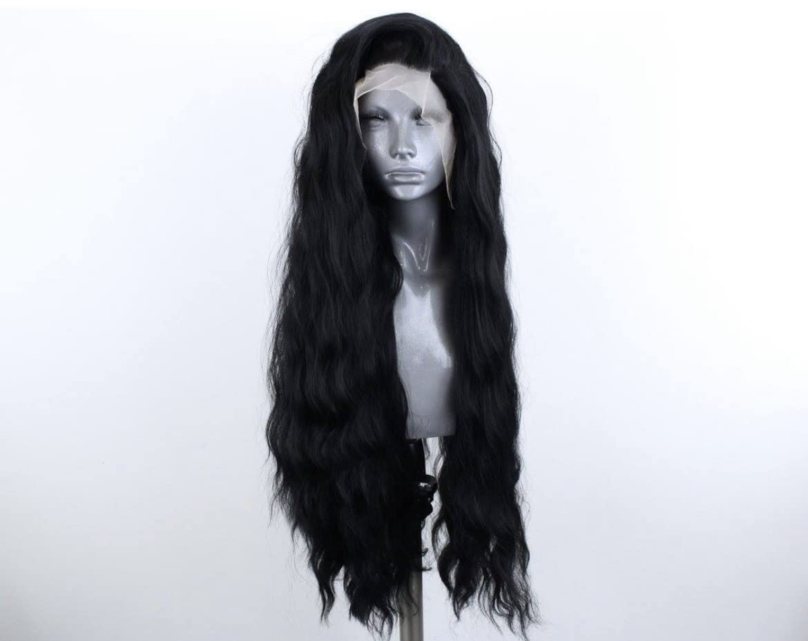 Wxhwcx Long Black Middle Part Wavy Wig For Women Heat Resistant Fiber Hair Synthetic Lace Front Wigs Daily Party Use Wigs