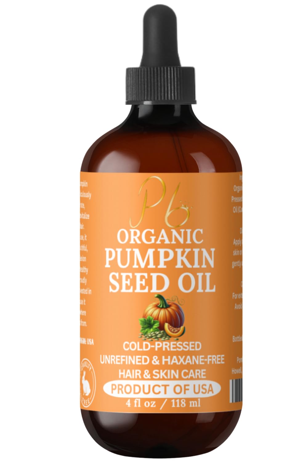 Organic Pumpkin Seed Oil - 100% Pure Cold-Pressed Unrefined Pumpkin Seed Oil for Hair & Skin - Moisturizing Hair & Face Oil, Org