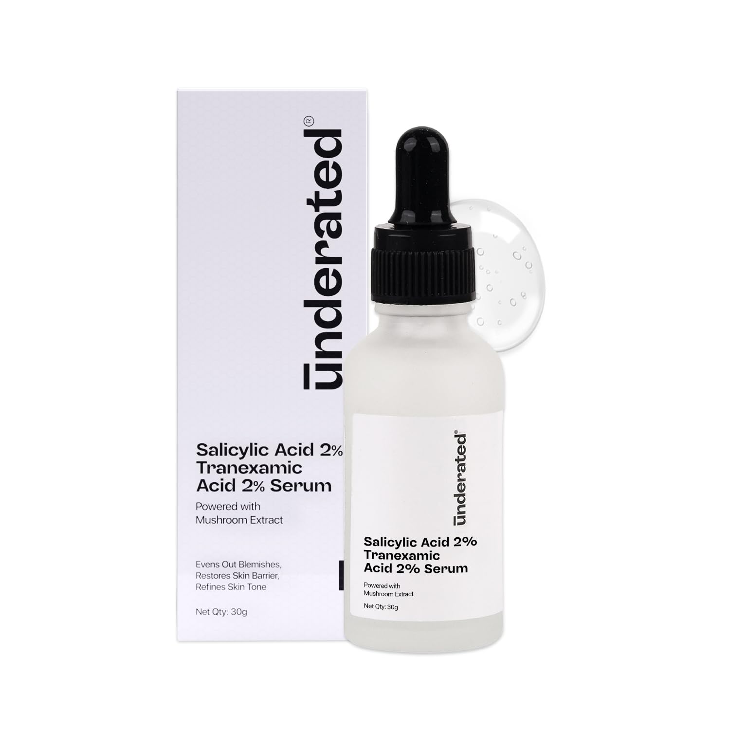 Underated Salicylic Acid Face Serum 2% + Tranexamic Acid 2% | Serum For Acne & Dark Spots | Reduces Acne Marks, Pigmentation & B