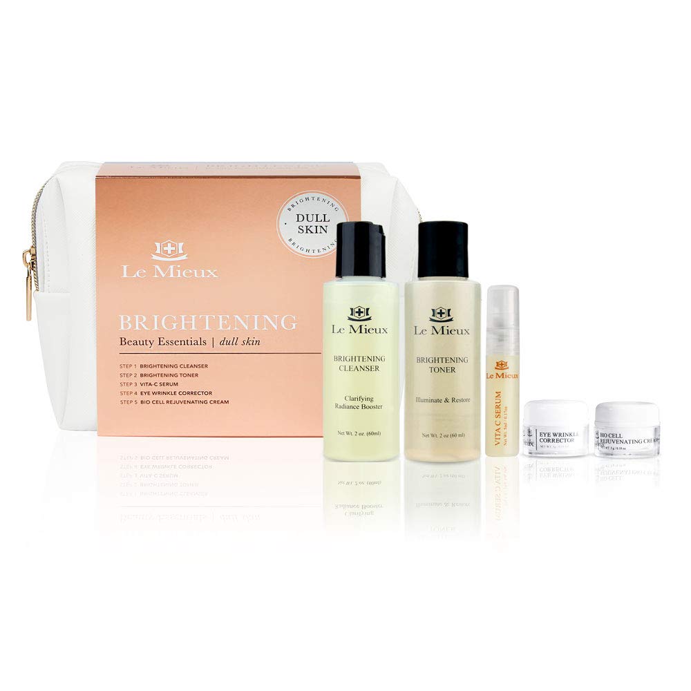 Le Mieux Beauty Essentials for Dull Skin  5Piece Skincare Set  Illuminating Cleanser & Toner, Vitamin C Serum, Eye Wrinkle Co