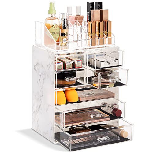 Sorbus   Luxe Marble Cosmetic Makeup And Jewelry Storage Case Display - Spacious Design - Great For Bathroom, Dresser, Vanity An