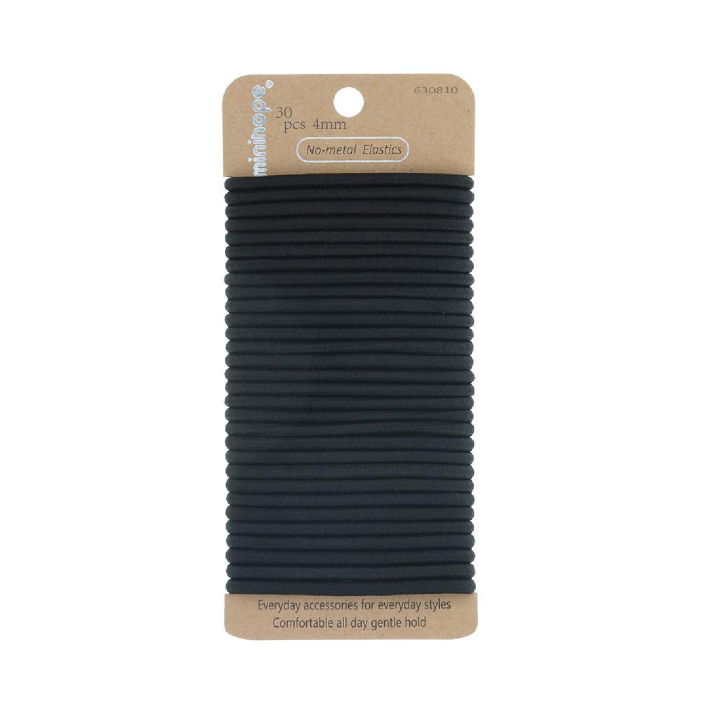 minihope Women's Hair Elastic Thick Tie, Black, 30 Count (Pack of 1), 4MM for Medium Hair.