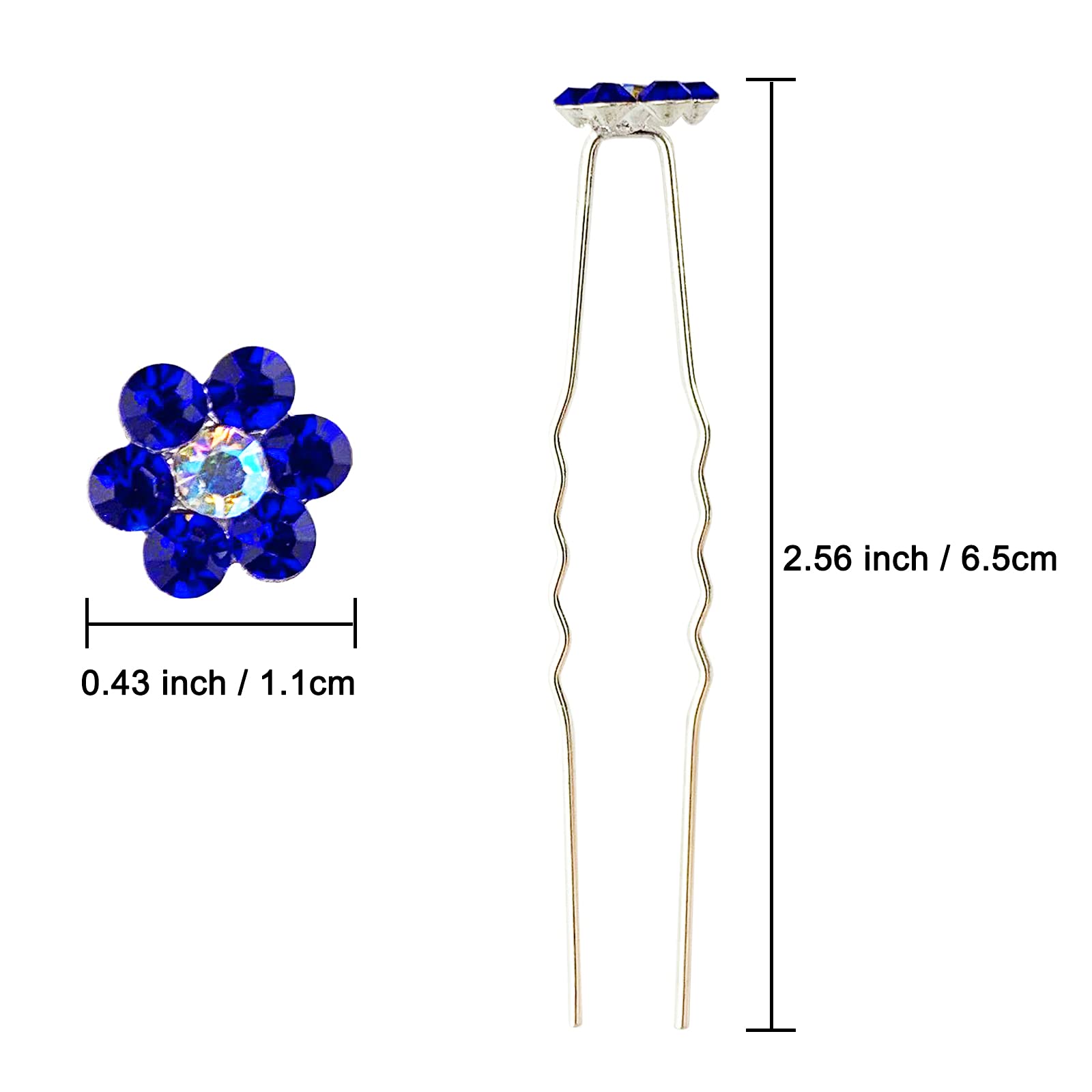 Betiteto Rhinestone Flower Hair Pins, 40 Pcs U-Shaped Crystal Party Wedding Bridal Hair Accessories For Women Girls (Blue)