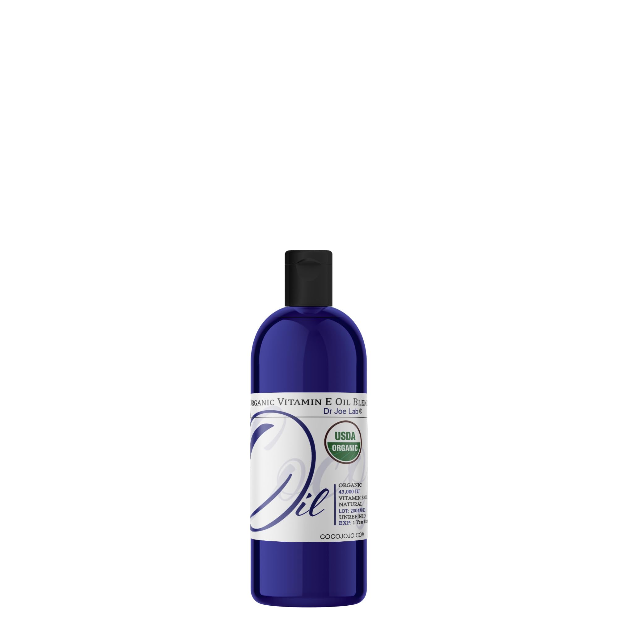Dr Joe Lab Organic Vitamin E Oil USDA Certified Tocopherol 100% Natural 43000 IU 2 oz & Dropper for Skin Face Hair Nails Body Ey