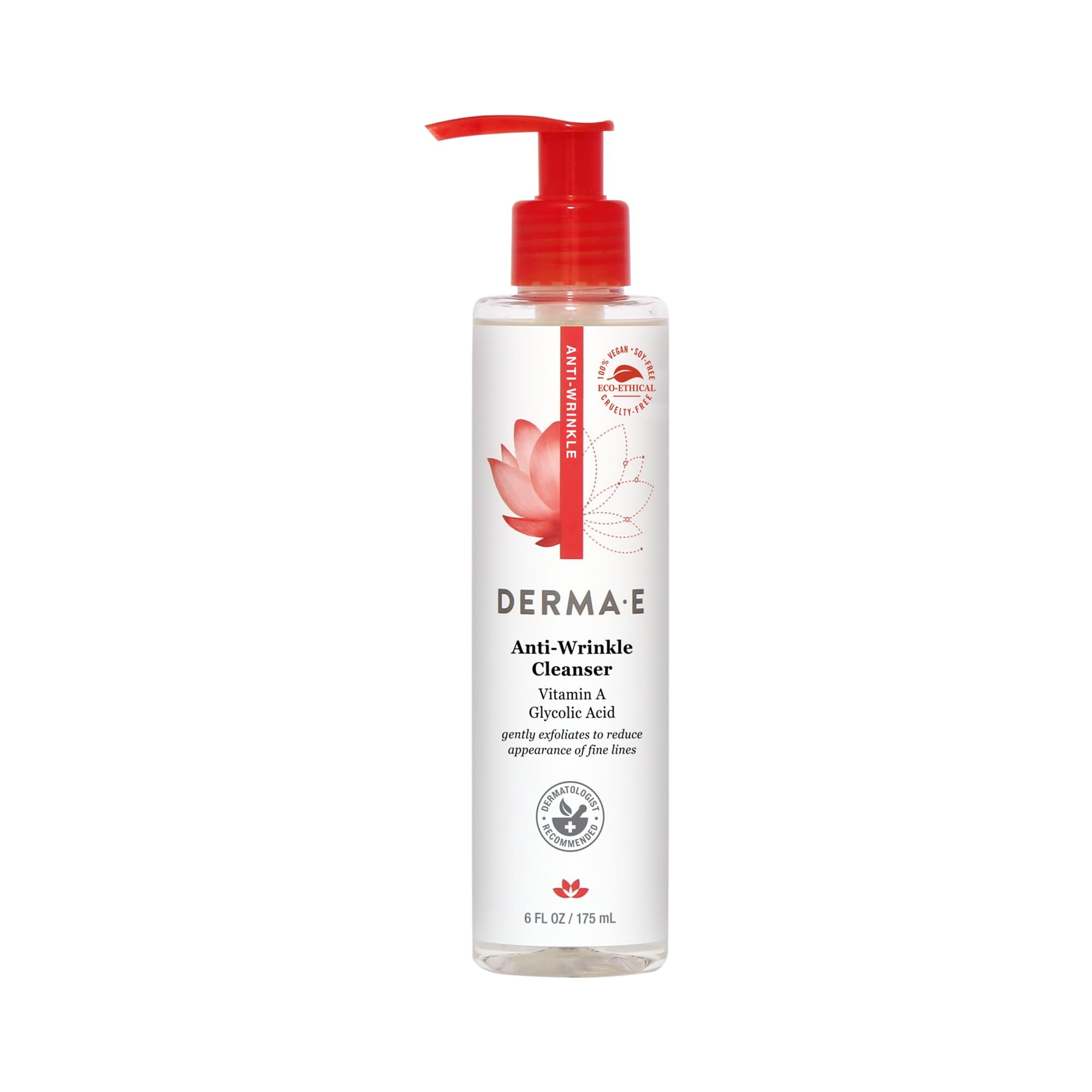 Derma E Anti-Wrinkle Cleanser - Anti-Aging Face Wash with Glycolic Acid and Vitamin A - Gentle Cleansing and Exfoliating Facial 