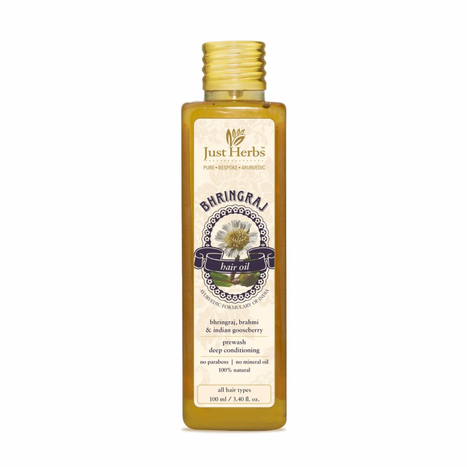 Just Herbs Ayurvedic Bhringraj Hair Oil For Hair Fall & Hair Growth For Men & Women - Sls, Mineral Oil & Paraben Free 100 Ml