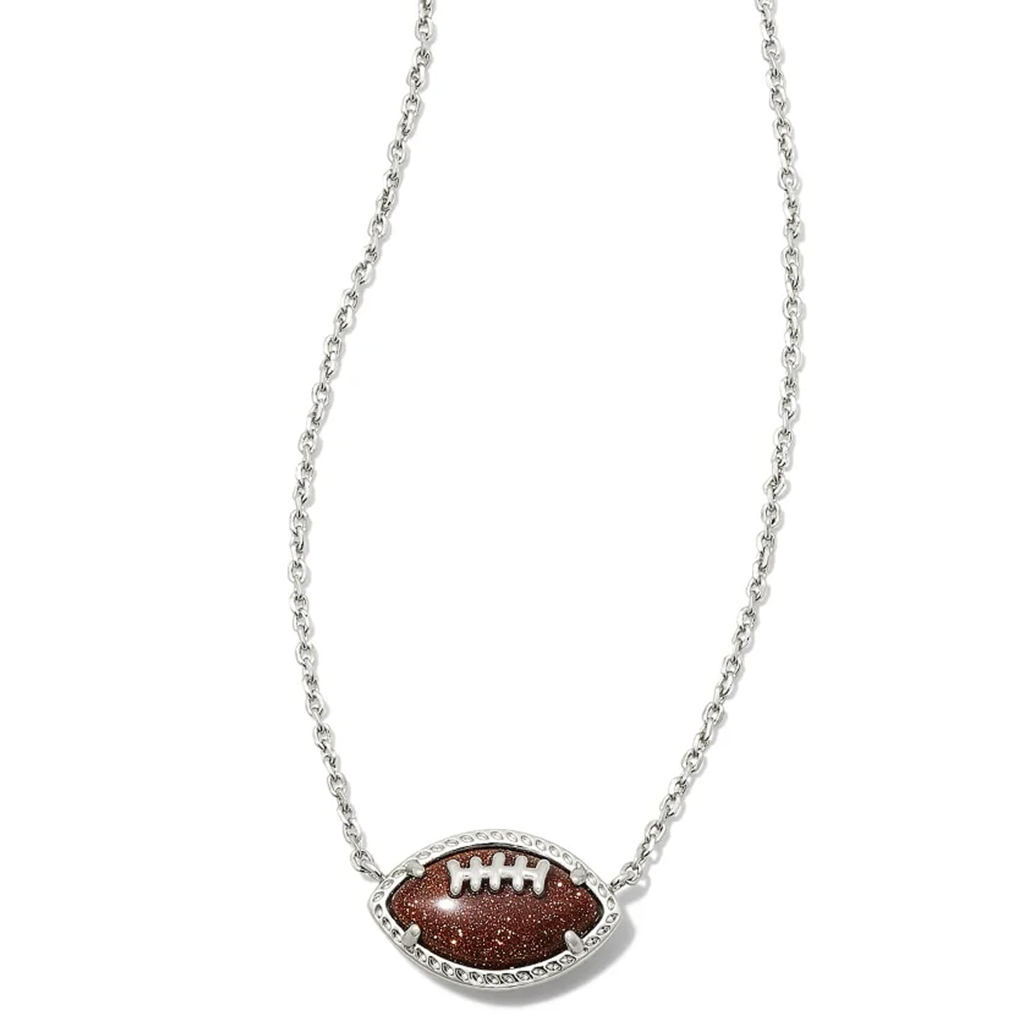 Kendra Scott Football Short Pendant Necklace in Orange Goldstone, Rhodium-Plated Brass, Fashion Jewelry for Women