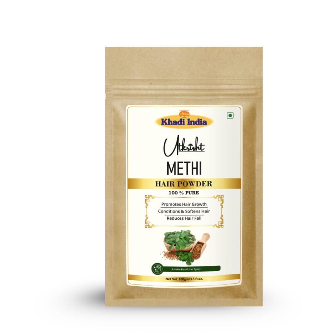 Utkrisht Khadi Methi Hair Powder Pack 100G | Natural & Ayurvedic | Nourishment For Follicles, Strands & Scalp | For Dry, Frizzy 