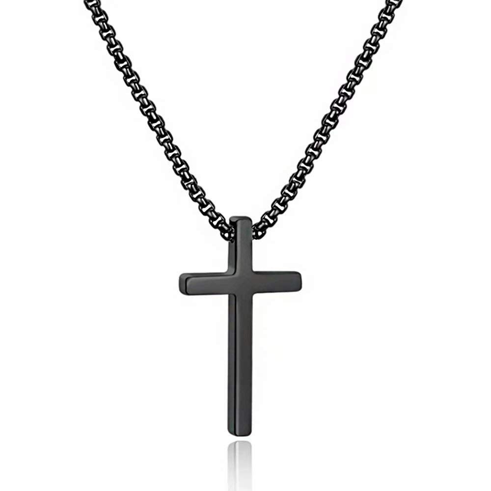 M MOOHAM Stainless Steel Cross Pendant Necklaces for Men Boys Pendant Chain 16 Inch, Teen Boy Gifts for Teenage Boys, Baptism Gi