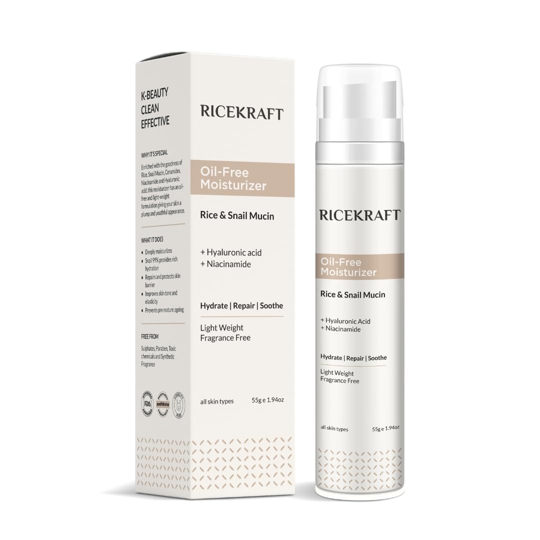 Ricekraft Oil Free Moisturizer With Rice, Snail Mucin 99, Hyaluronic Acid & Niacinamide|Light Weight Korean Face Moisturizer|Fra