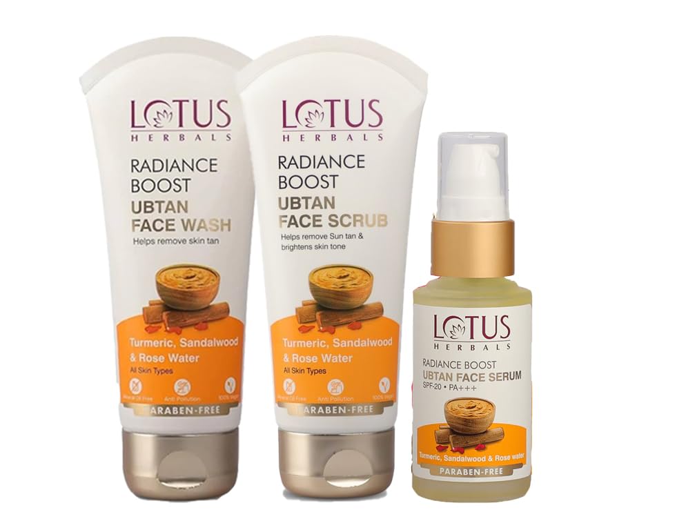 Lotus Herbals Radiance Boost Ubtan Face Wash 100G + Face Scrub 100G + Face Serum 30G