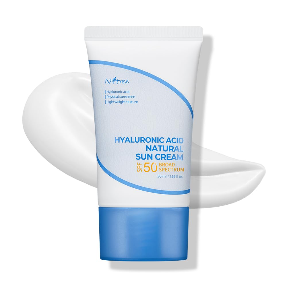 ISNTREE Hyaluronic Acid Natural Suncream SPF 50, Mineral Sunscreen, Gentle Tone-Up Effect, Hydrating Daily Sun Cream, Sensitive 
