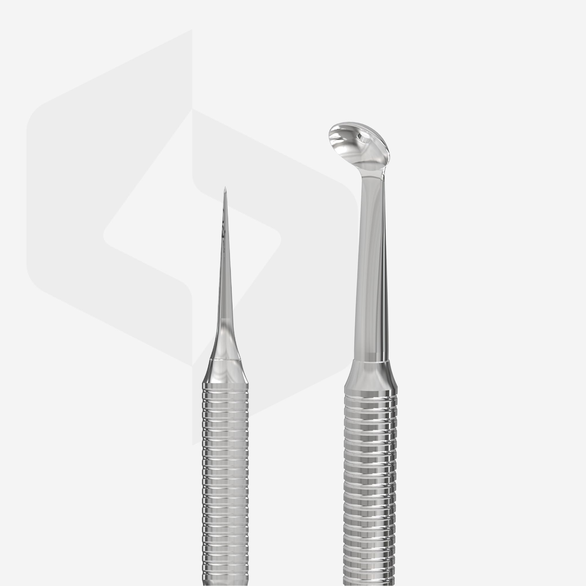Staleks Pro Cosmetology Double-Ended Tool Expert 21 Type 4 - Large-Hole Uno Spoon & Vidal Needle - Stainless Steel Blackhead Rem