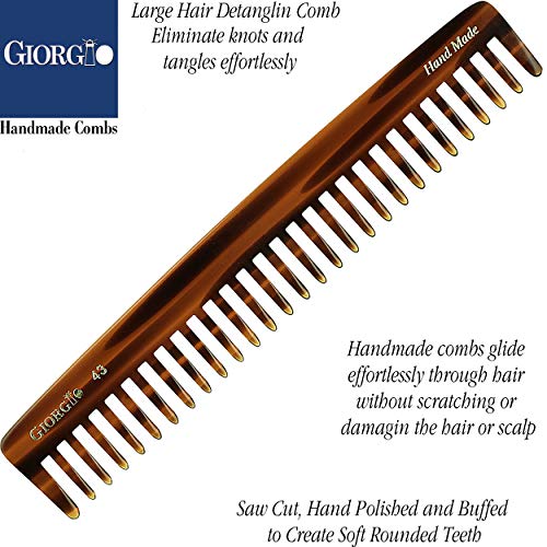 Giorgio G43 Large 7.25 Inch Hair Detangling Comb, Wide Teeth for Thick Curly Wavy Hair. Long Hair Detangler Comb For Wet and Dry