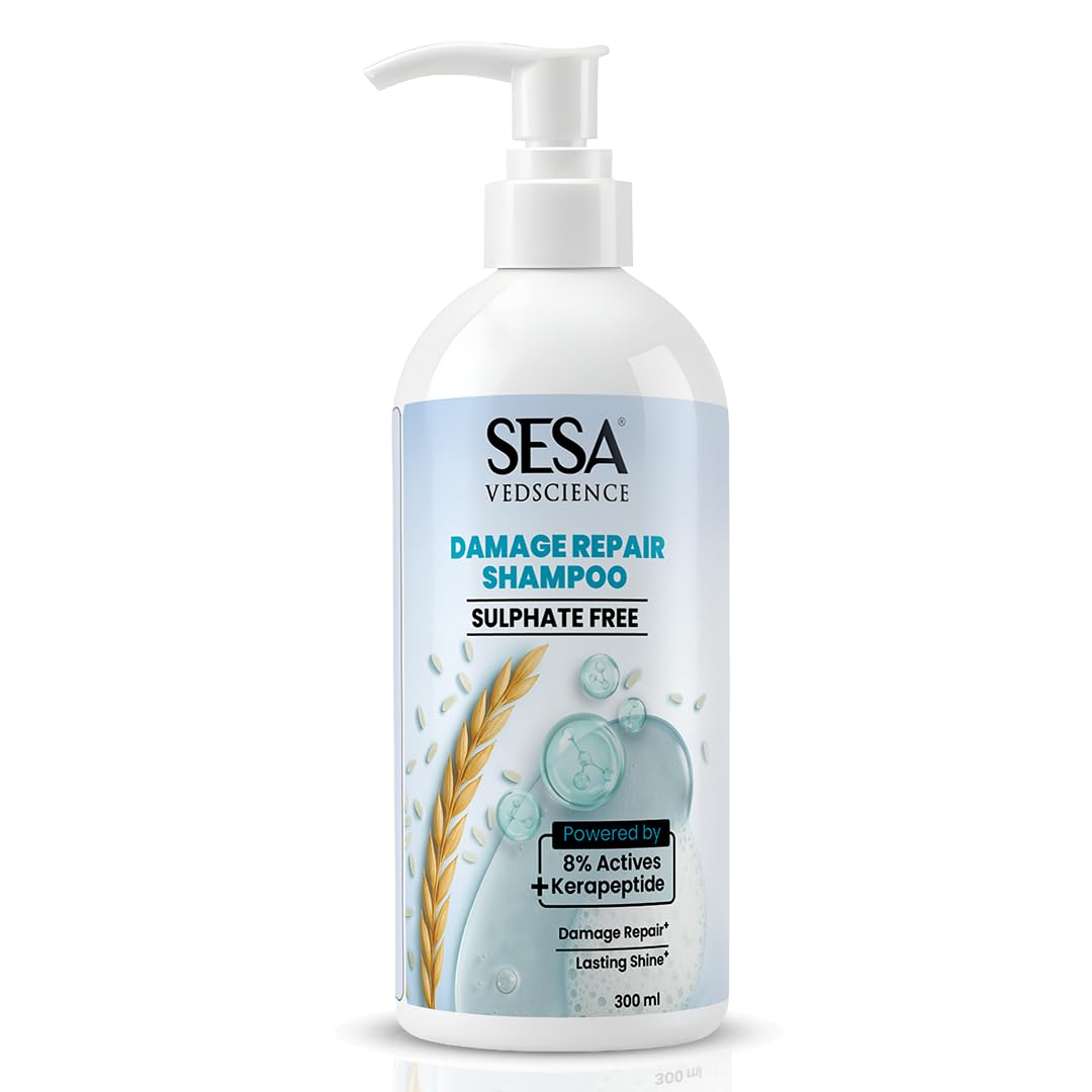 Sesa Damage Repair Shampoo | Sulphate Free Shampoo For Dry, Frizzy & Damaged Hair | Kerapeptide, Hyaluronic Acid & Xylishine | R