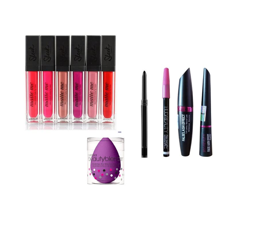 Glowhouse 6 Pcs Liquid Matte Lipstick,Mascara,Eyeliner,Eyebrow Pencil,Kajal 1 Makeup Sponge (Set Of 11)
