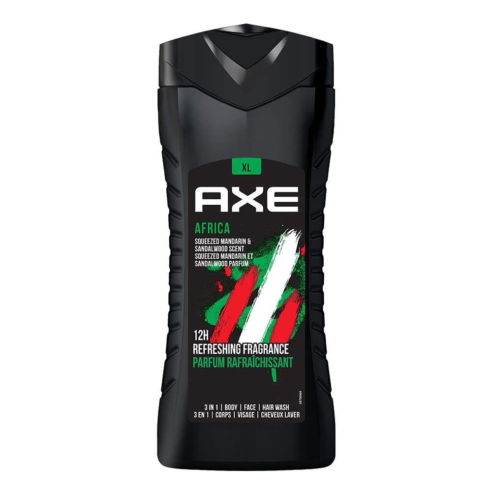 Axe Africa 3 In 1 Body, Face & Hair Wash For Men, Long-Lasting Refreshing Mandarin & Sandalwood Fragrance For Up To 12Hrs,Remove