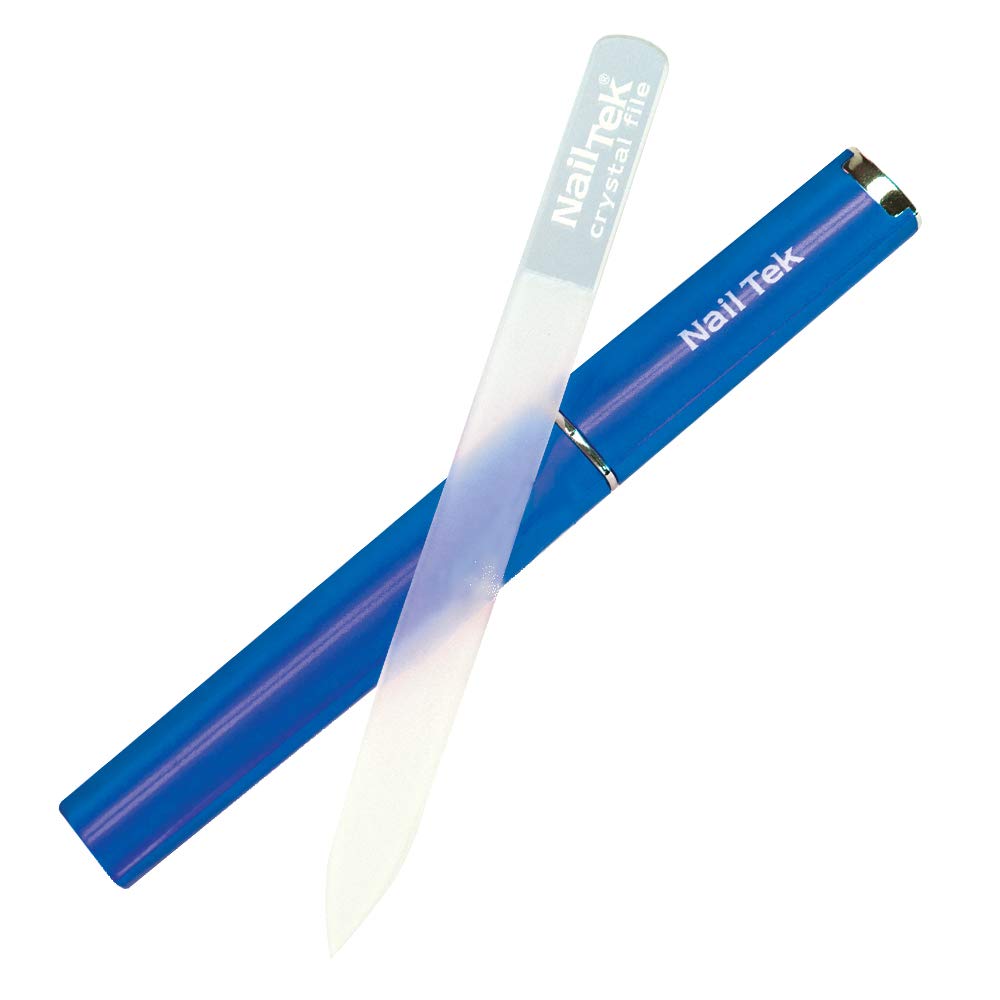 Nail Tek Crystal File DoubleSided with Cobalt Blue Companion Case, Medium File 5, Professional Fingernail File for Manicure Pe