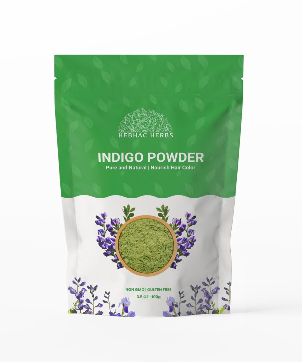 Indigo Powder for Hair Color/Beard Dye by Hebhac Herbs | Natural Indigo Hair Color for Black & Dark Hair | Indigofera Tinctoria