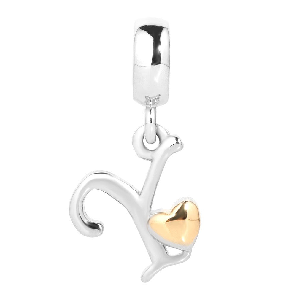 QueenCharms Initial A-Z Letter Charm Golden Heart Alphabet Dangle Beads for Bracelets & Necklaces (Y)