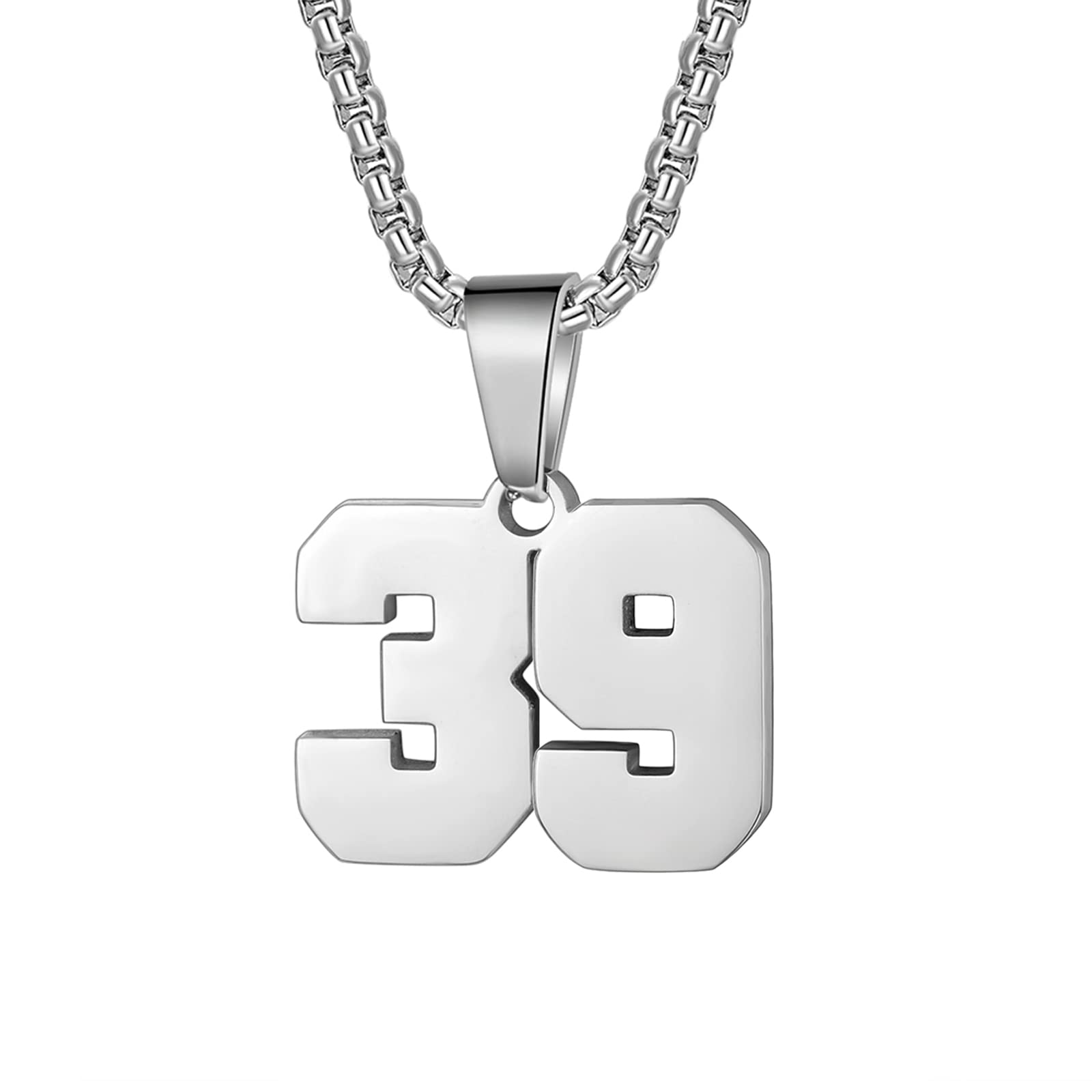 Number Necklaces Personalized Necklaces Silver Initial Number Pendant Stainless Steel Chain Movement Necklaces for Men Women (39