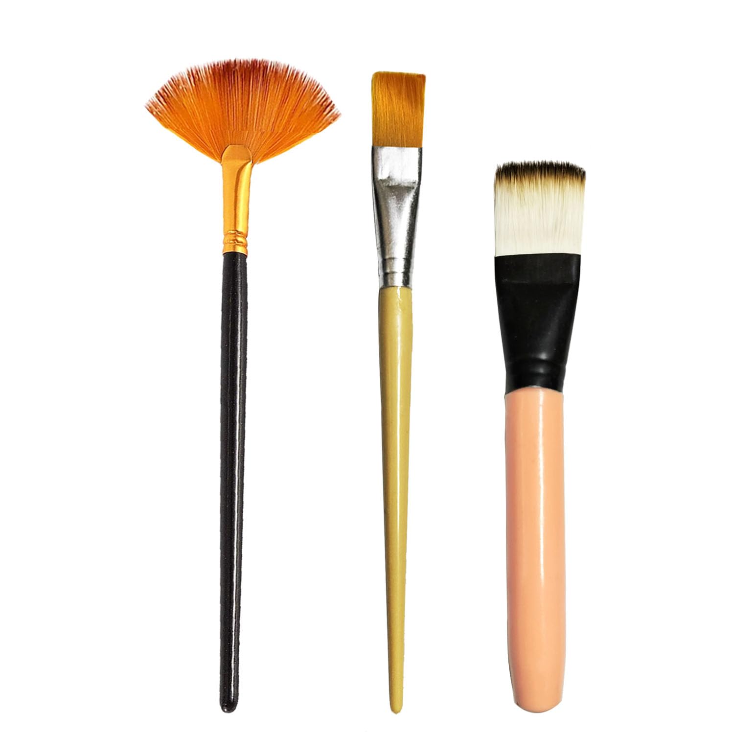 Blackboss Makeup Brushes Orange Fan Brush For Makeup Nylon Hair Long Wood Rod Flat Orange Brush For Makeup Pack Of 3 (Pink)