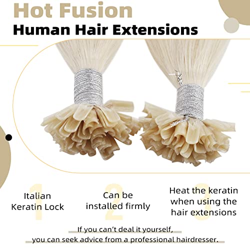 Ugeat 20 Inch White Blonde U Tip Hair Extensions Pre Bonded Hair Extensions Real Human Hair Keratin Hot Fusion Hair Extensions R