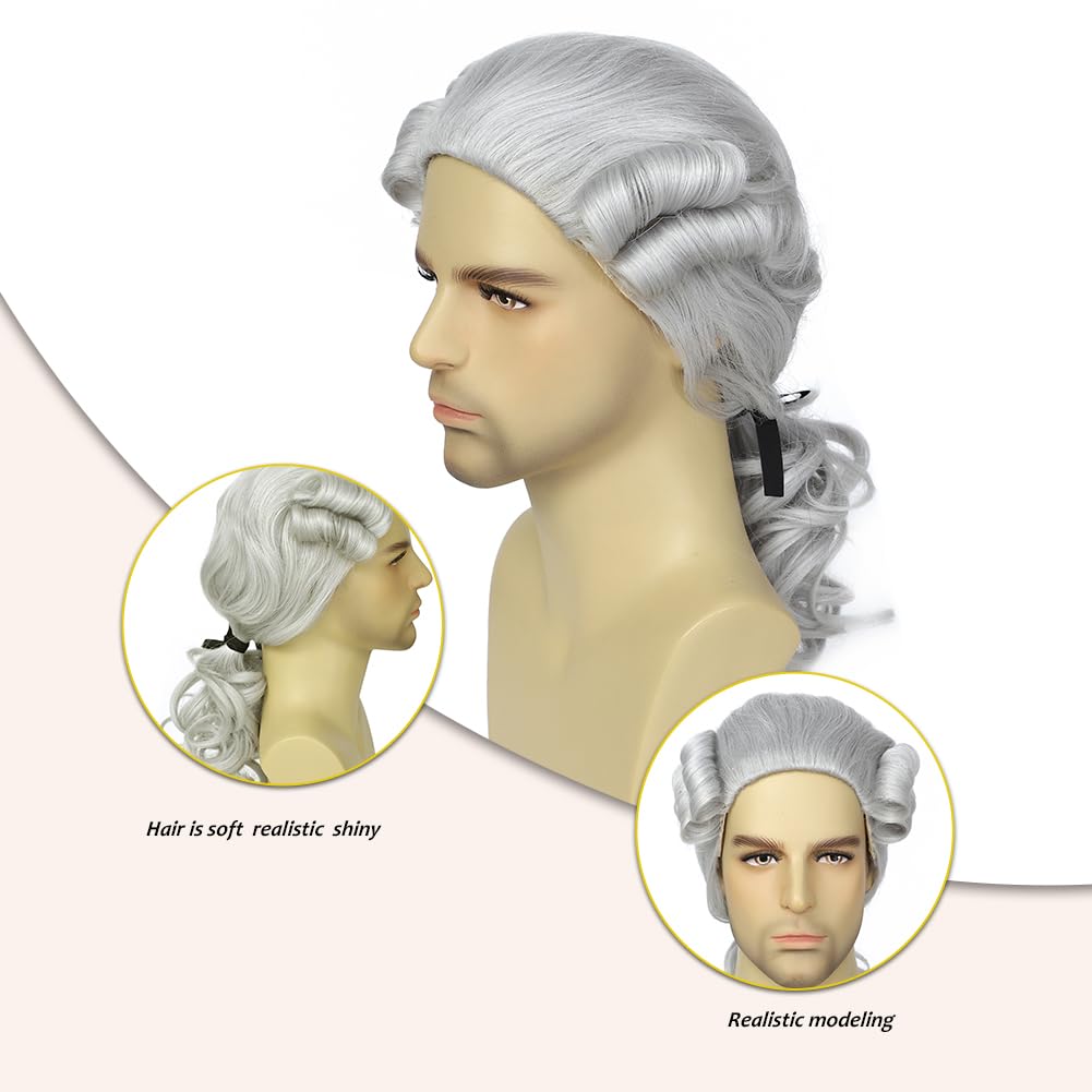Judge Colonial Wig For Men Funny Wigs Washington Halloween Costume Cosplay Wig Crazy Wigs Mens Wig (Gray)
