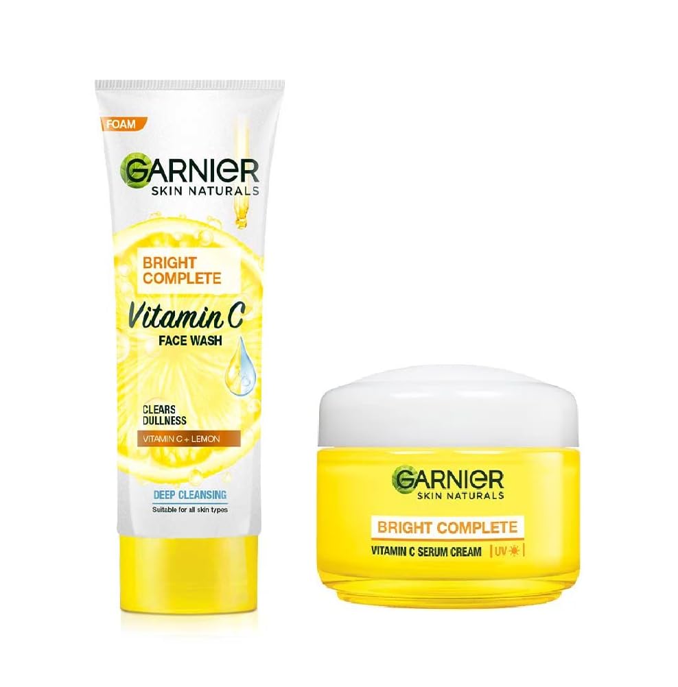 Garnier Bright Complete Facewash, 50G + Bright Complete Vitamin C Serum Cream Uv, 23G (2 Item In Set)