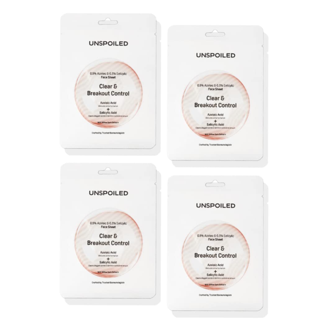 Unspoiled 0.5% Azelaic Acid + 0.5% Salicylic Acid Face Sheet Mask With Willow Bark Extracts For Acne Prone Skin | Treat Acne, Im
