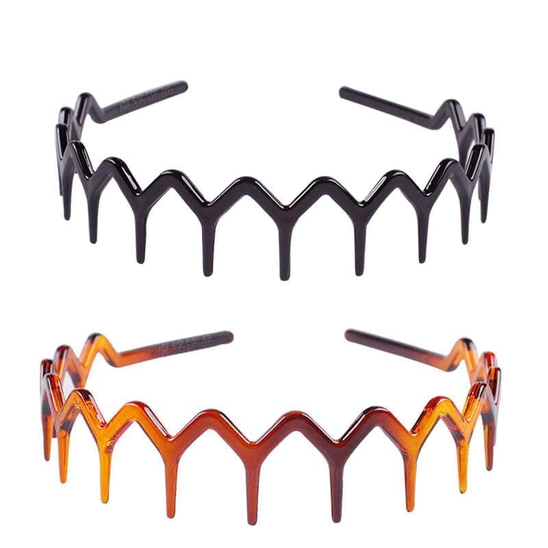 ZLmoue 2 Pcs Zig zag Headband with Teeth Tooth Headband for Women Girls Plastic Wavy Hair Comb Zig Zag Black Plastic Tooth Hair 
